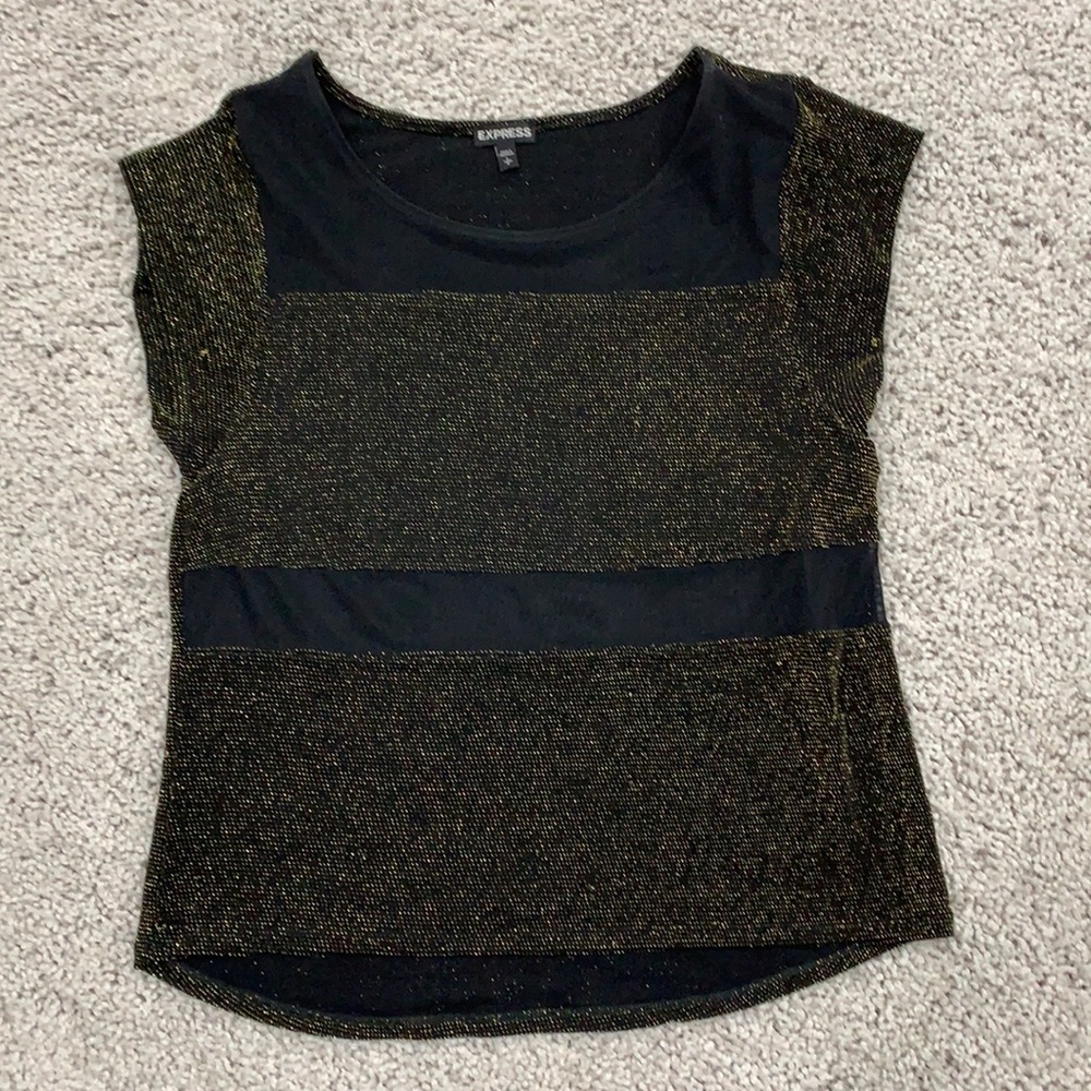 Express Black, Gold & Sheer Midsection Top